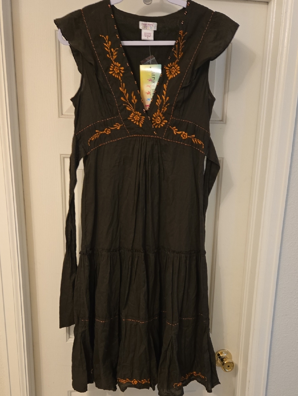 NWT Funky People Women's Brown Embroidered Lightweight Summer Dress